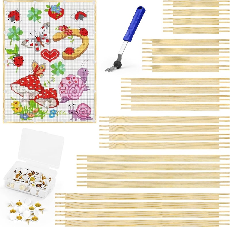 BALLMENT 24 Pcs 6 Sizes Stretcher Bars Kit with 100 Tacks & Tool, Build Frames to 16x20, for Needlepoint, Canvas, Embroidery, Cross Stitch, Tapestry - Image 1